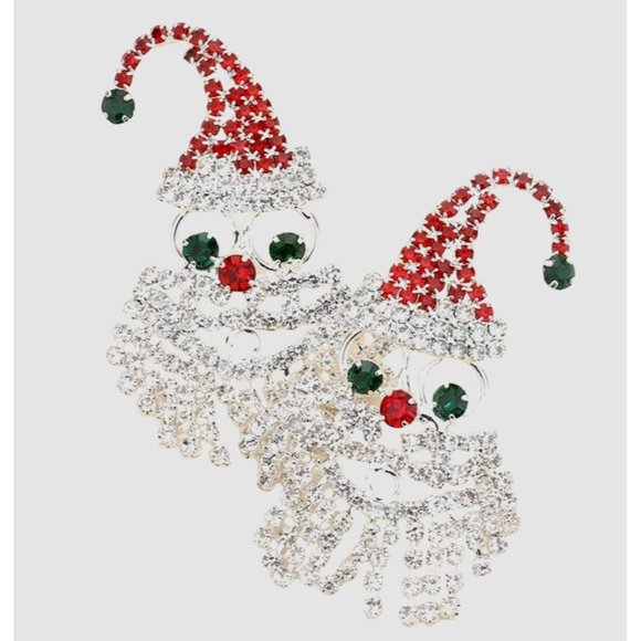 Rhinestone Santa Earrings Posts Handmade Jewelry  New 2" L  Festive Party - Picture 6 of 7